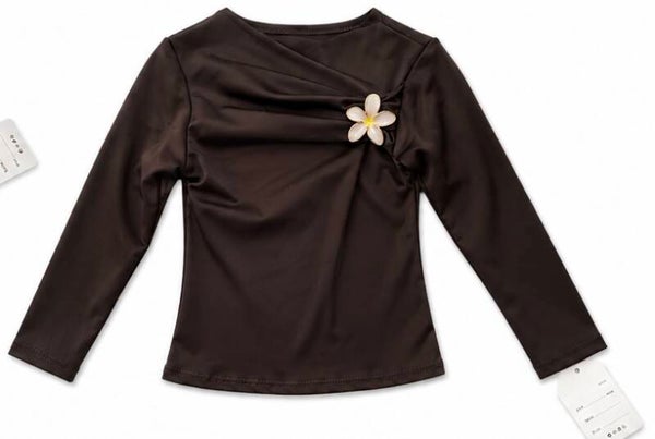 Half shoulder top choco met bloem
