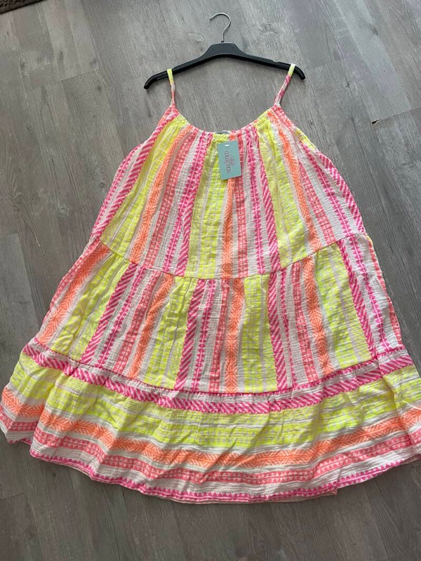 Dames strandjurk oranje/geel/roze