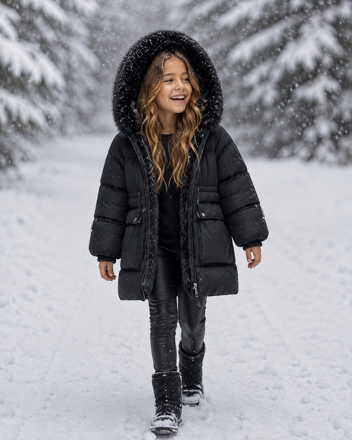 Winterjas met imitatiebond Zwart