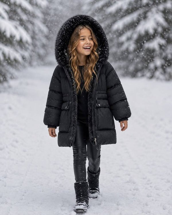 Winterjas met imitatiebond Zwart