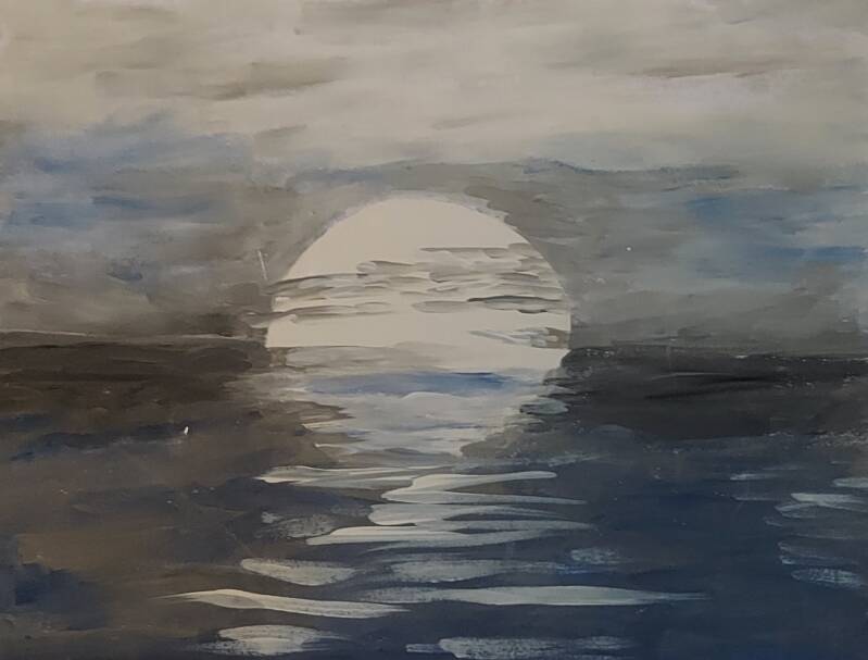 Abstract Painting of moon reflected in water