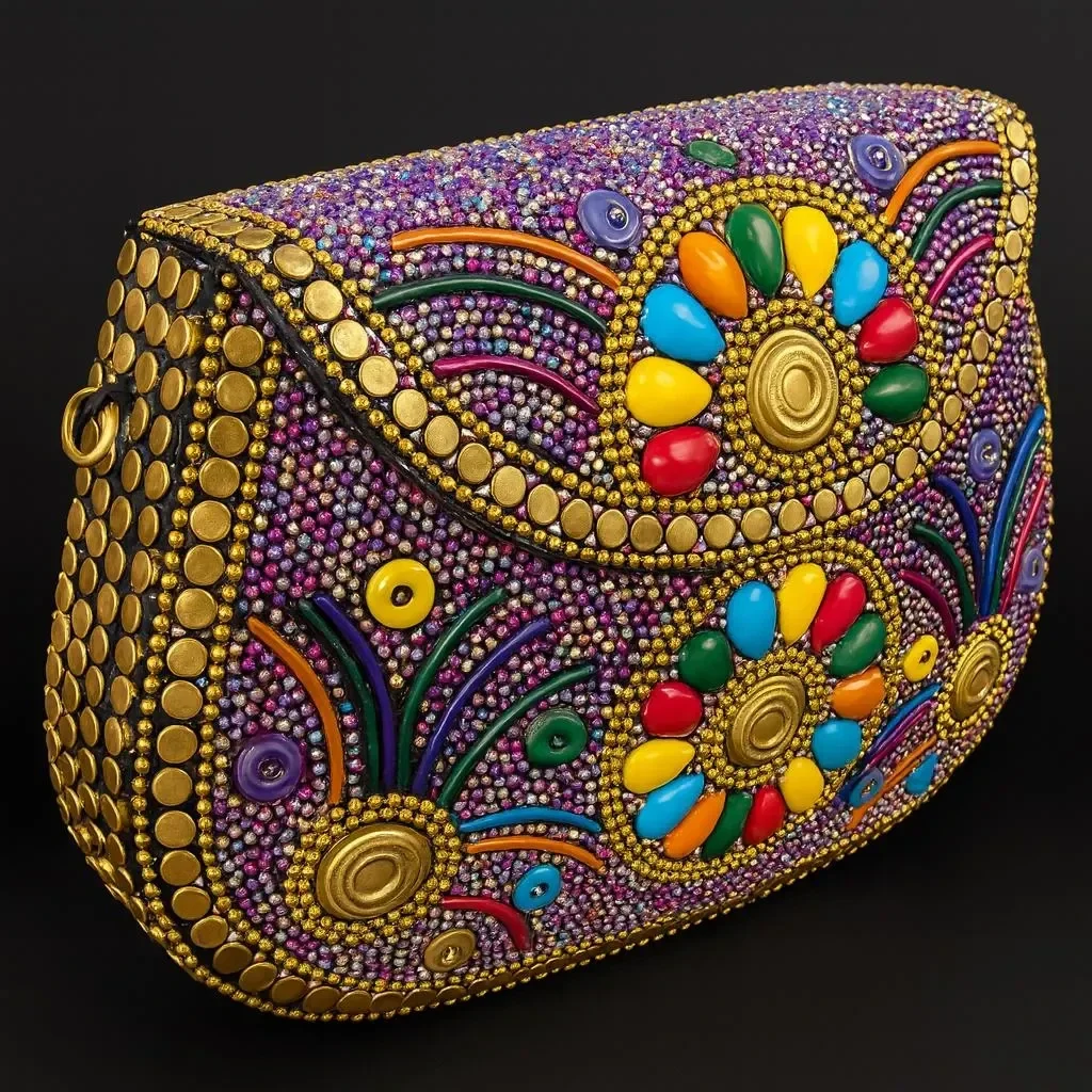 Handmade Mosaic Crossbody Bag: Boho Floral Inlay Artisan Handbag