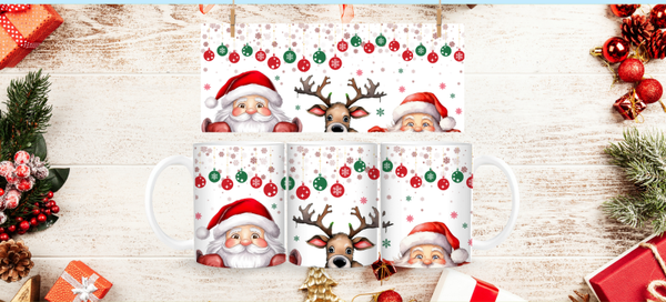 Fichier PNG père noël, rennes et guirlande