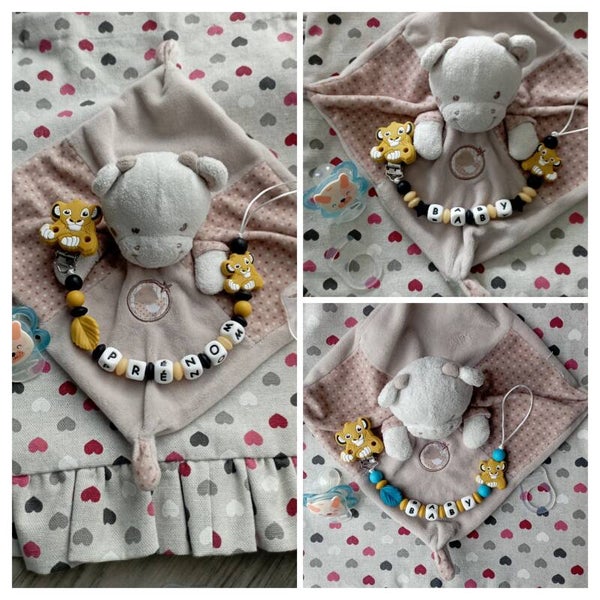 Attache tétine simba, attache sucette simba personnalisée, pacifier clip, Schnullerclip, attache tétine personnalisée prénom, attache stylos personnalisé infirmière infirmier,