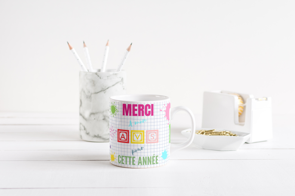 Mug fin d'année scolaire maitresse, mug AVS, mug ATSEM, mug AESH, mug directrice, mug enseignante, mug animatrice, mug institutrice,