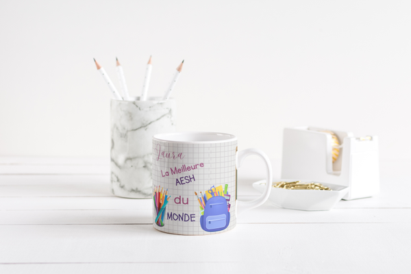 Mug fin d'année scolaire maitresse, mug AVS, mug ATSEM, mug AESH, mug directrice, mug enseignante, mug animatrice, mug institutrice,