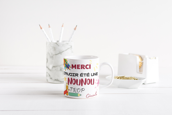 Mug fin d'année scolaire maitresse, mug AVS, mug ATSEM, mug AESH, mug directrice, mug enseignante, mug animatrice, mug institutrice,