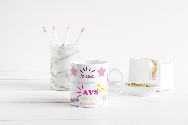 Mug fin d'année scolaire maitresse, mug AVS, mug ATSEM, mug AESH, mug directrice, mug enseignante, mug animatrice, mug institutrice,