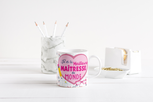 Mug fin d'année scolaire maitresse, mug AVS, mug ATSEM, mug AESH, mug directrice, mug enseignante, mug animatrice, mug institutrice,