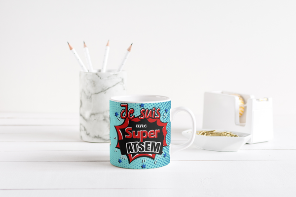 Mug fin d'année scolaire maitresse, mug AVS, mug ATSEM, mug AESH, mug directrice, mug enseignante, mug animatrice, mug institutrice,