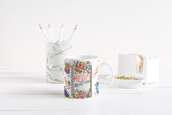 Mug fin d'année scolaire maitresse, mug AVS, mug ATSEM, mug AESH, mug directrice, mug enseignante, mug animatrice, mug institutrice,