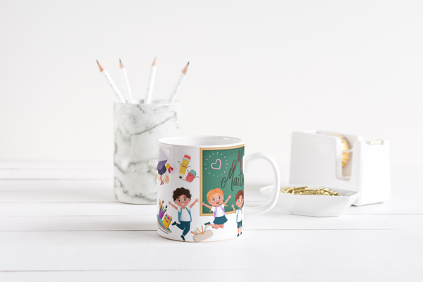 Mug fin d'année scolaire maitresse, mug AVS, mug ATSEM, mug AESH, mug directrice, mug enseignante, mug animatrice, mug institutrice,