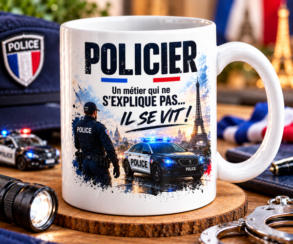 Mug policier, tasse policier, mug personnalisé policier, tasse personnalisée policier, personalized mug, personalisierte becher