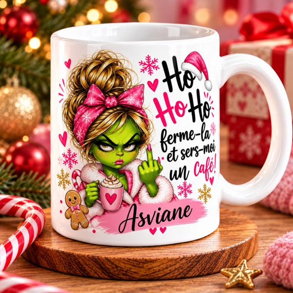 Mug grinch thème noël, tasse grinch thème noël, mug personnalisé thème noël, tasse personnalisée thème noël, personalized mug, personalisierte becher