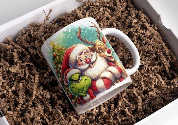 Mug grinch et père Noël, tasse noël grinch, mug personnalisé prénom, tasse personnalisée prénom, personalized mug, personalisierte becher