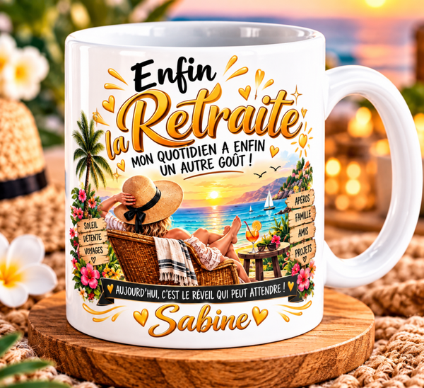 Mug retraite personnalisé, tasse retraite personnalisée, mug personnalisé retraite, tasse personnalisée retraite, personalized mug, personalisierte becher