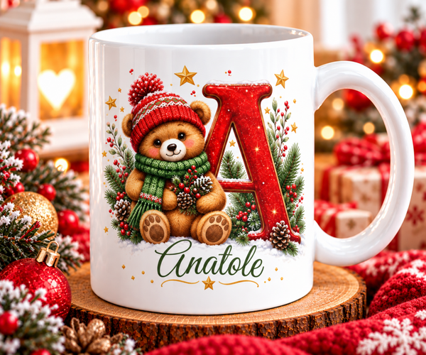 Mug Noël alphabet, tasse noël alphabet, mug personnalisé prénom, tasse personnalisé prénom noël, personalized mug, personalisierte becher