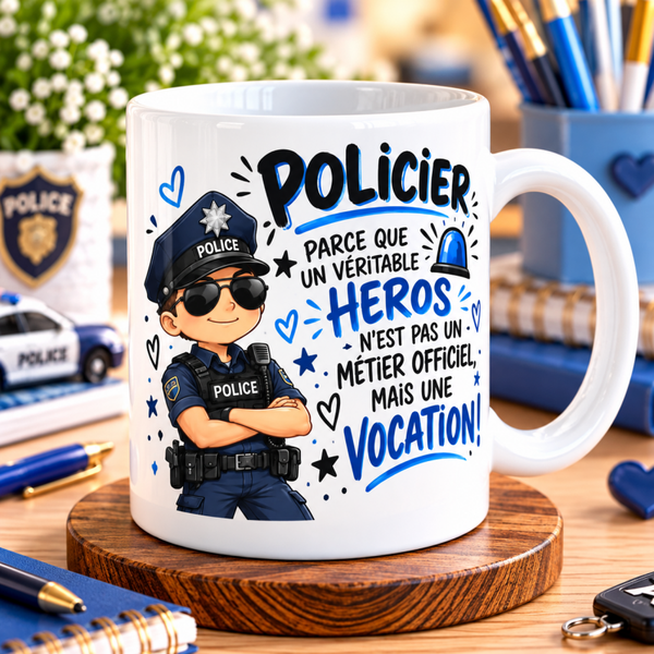 Mug policier, tasse policier, mug personnalisé policier, tasse personnalisée policier, personalized mug, personalisierte becher