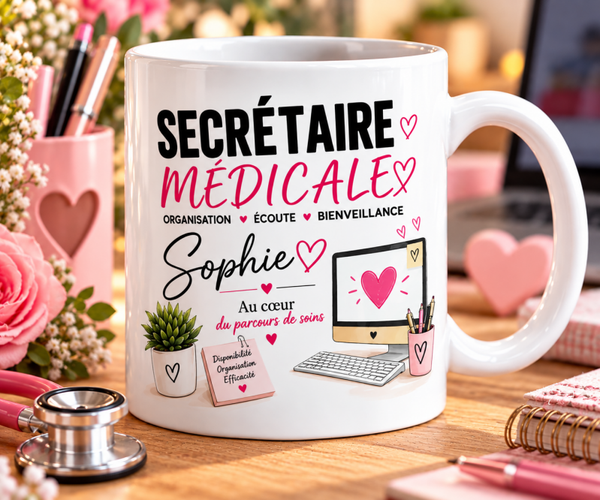Mug secrétaire médicale, tasse secrétaire médicale, mug personnalisé secrétaire médicale, tasse personnalisée secrétaire médicale, personalized mug, personalisierte becher