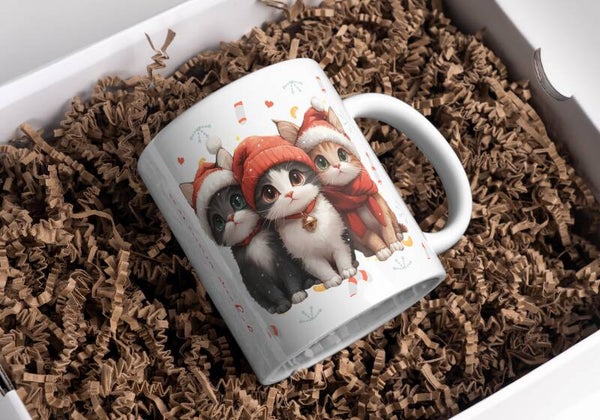 Mug chat noël, tasse chat noël, mug personnalisé chat noel, personalized mug, personalisierte becher,  tasse pour les amoureux de chat, mug pour les amoureux de chat, souvenir personnalisé avec photos de son chat