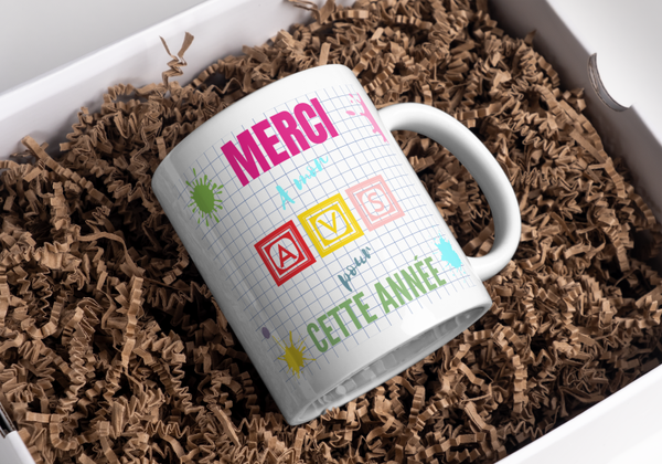 Mug fin d'année scolaire maitresse, mug AVS, mug ATSEM, mug AESH, mug directrice, mug enseignante, mug animatrice, mug institutrice,