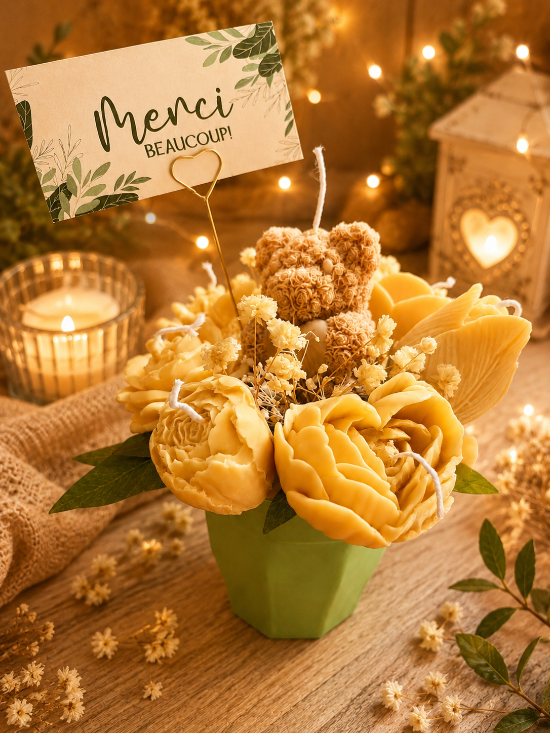 Bouquet de fleurs bougies, bougies en bouquet de fleurs, fleur décorative bougies, idée cadeau originale, cadeau fin d'année scolaire maitresse, cadeau nounou, cadeau ATSEM, cadeau AVS, cadeau AESH, décoration d'intérieur, candle