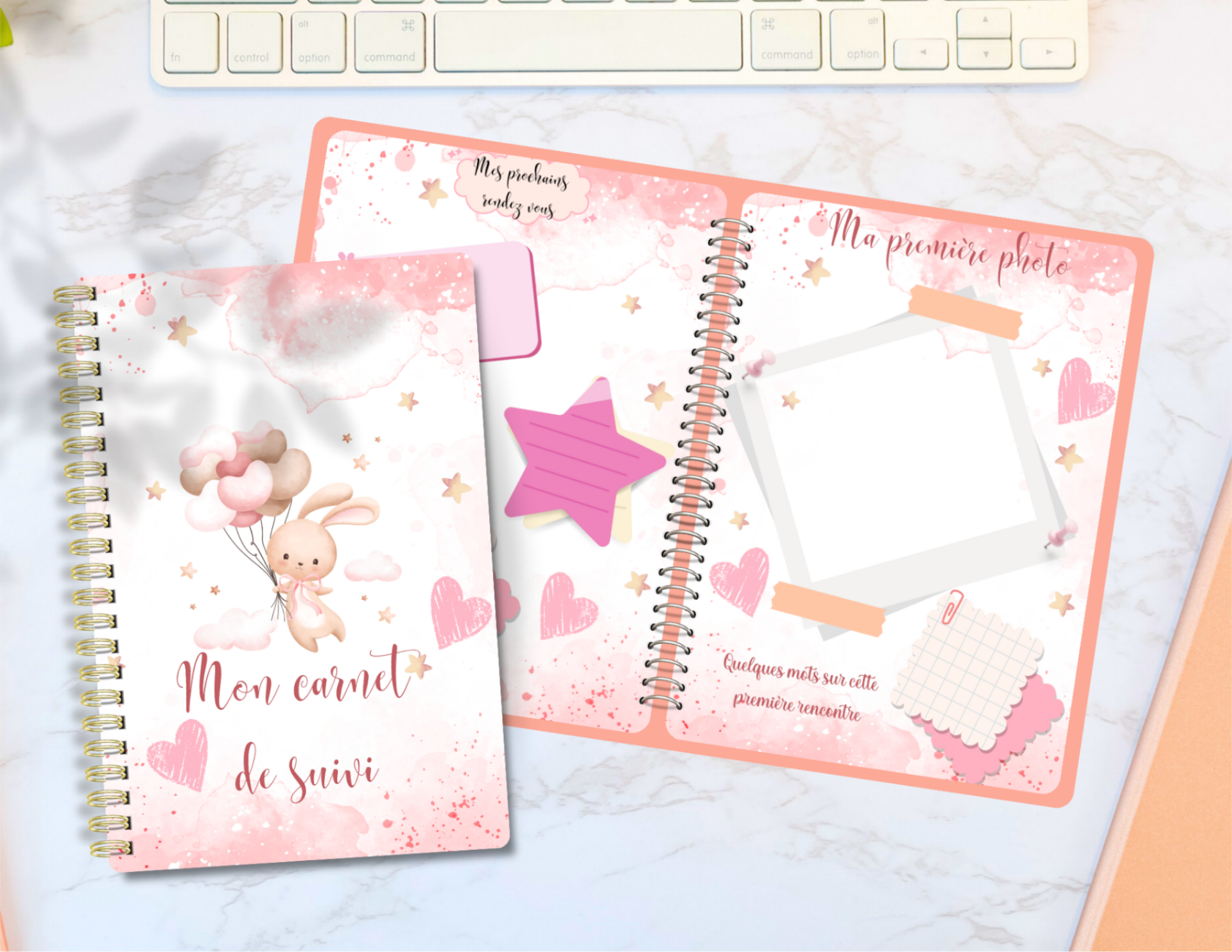 carnet de suivi naissance bébé lapin rose
