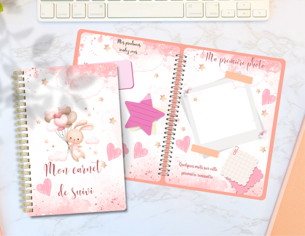carnet de suivi naissance bébé lapin rose