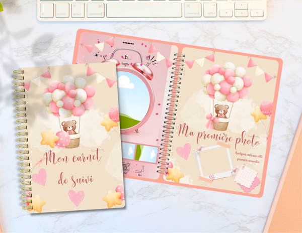 carnet de suivi naissance bébé ourson rose