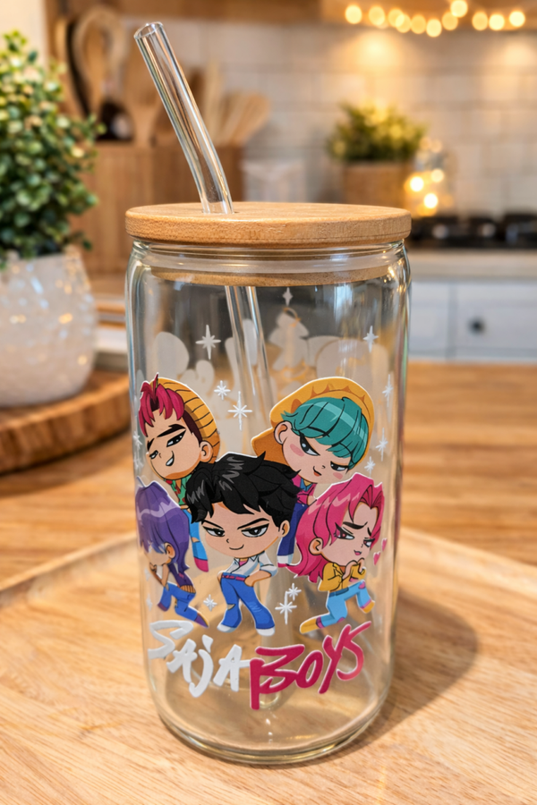 Tasse en verre avec paille saja boy,  gobelet a café avec paille, verra a boire, gobelet en verre avec paille,