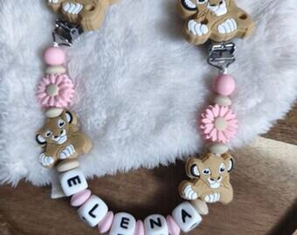 Attache doudou simba nala rose, personalized cuddly toy clip, personalisierter kuscheltier-Clip