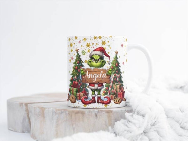 Mug grinch thème noël, tasse grinch thème noël, mug personnalisé thème noël, tasse personnalisée thème noël, personalized mug, personalisierte becher