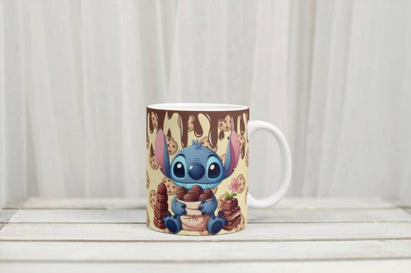 Mug stitch thème chocolat et cookies, tasse stitch thème  chocolat et cookies, tasse personnalisée, mug personnalisé, personalized mug, personalisierte becher