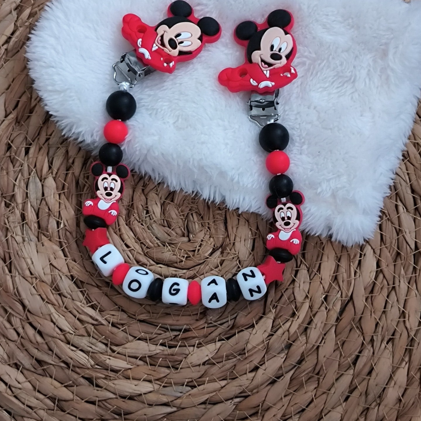 Attache doudou mickey baby rouge, personalized cuddly toy clip, personalisierter kuscheltier-Clip