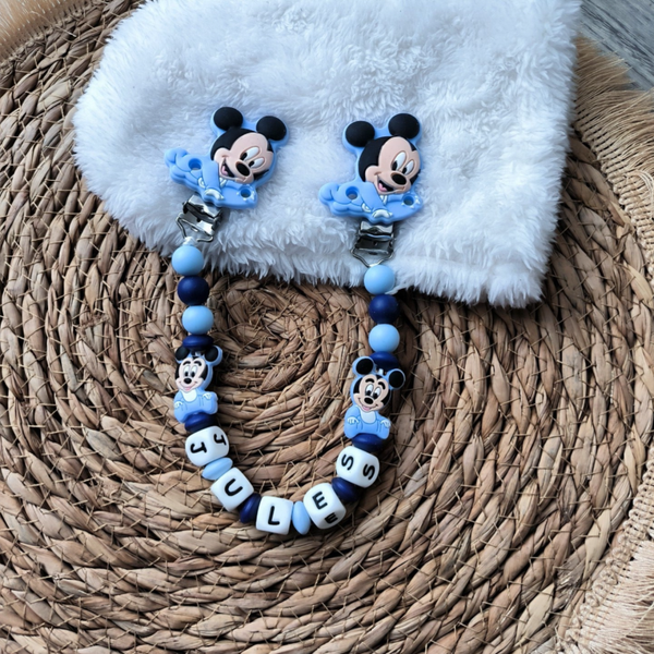 Attache doudou mickey baby bleu, personalized cuddly toy clip, personalisierter kuscheltier-Clip