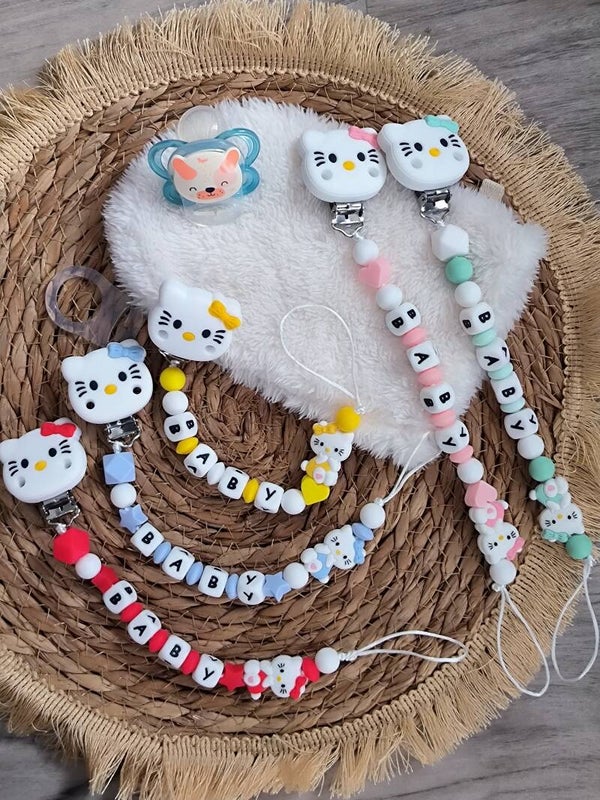 Attache tétine hello kitty, attache sucette mini minnie, pacifier clip, Schnullerclip, attache tétine personnalisée prénom, attache stylos personnalisé infirmière infirmier,