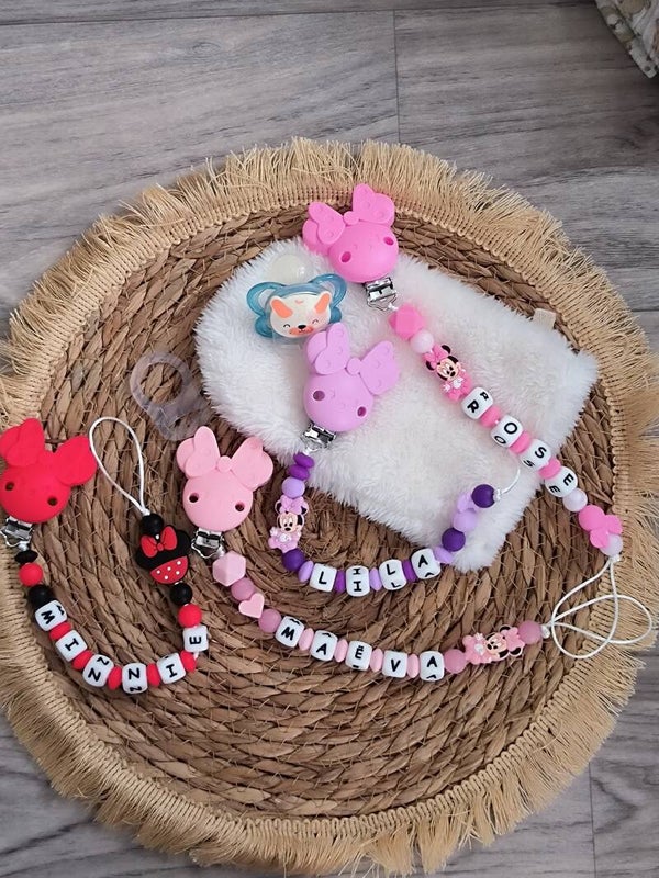 Attache tétine tête de minnie, attache sucette mini minnie, pacifier clip, Schnullerclip, attache tétine personnalisée prénom, attache stylos personnalisé infirmière infirmier,