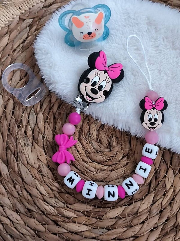 Attache tétine minnie baby, attache sucette mini minnie, pacifier clip, Schnullerclip, attache tétine personnalisée prénom, attache stylos personnalisé infirmière infirmier,