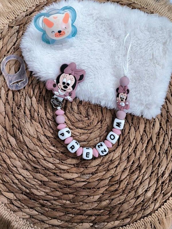 Attache tétine minnie baby, attache sucette mini minnie, pacifier clip, Schnullerclip, attache tétine personnalisée prénom, attache stylos personnalisé infirmière infirmier,