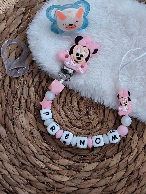 Attache tétine minnie baby, Attache sucette mini minnie baby personnalisée, pacifier clip, Schnullerclip, attache tétine personnalisée prénom, attache stylos personnalisé infirmière infirmier,