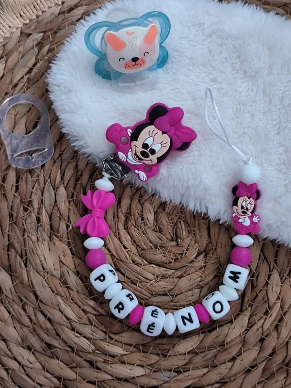 Attache tétine minnie baby, attache sucette mini minnie, pacifier clip, Schnullerclip, attache tétine personnalisée prénom, attache stylos personnalisé infirmière infirmier,