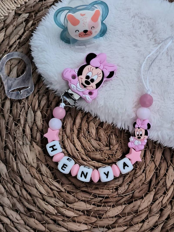 Attache tétine minnie baby rose, attache sucette mini minnie, pacifier clip, Schnullerclip, attache tétine personnalisée prénom, attache stylos personnalisé infirmière infirmier,