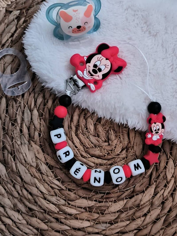 Attache tétine minnie baby, attache sucette mini minnie, pacifier clip, Schnullerclip, attache tétine personnalisée prénom, attache stylos personnalisé infirmière infirmier,