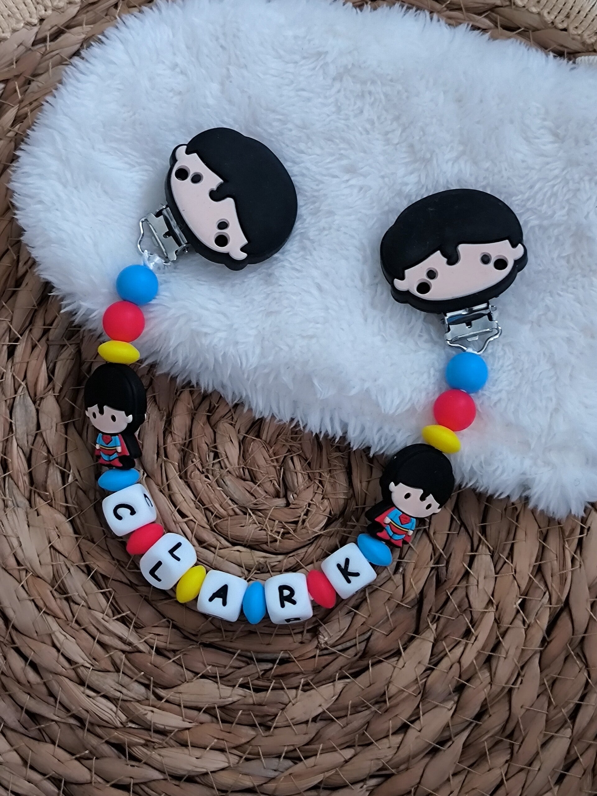 Attache doudou superman, personalized cuddly toy clip, personalisierter kuscheltier-Clip