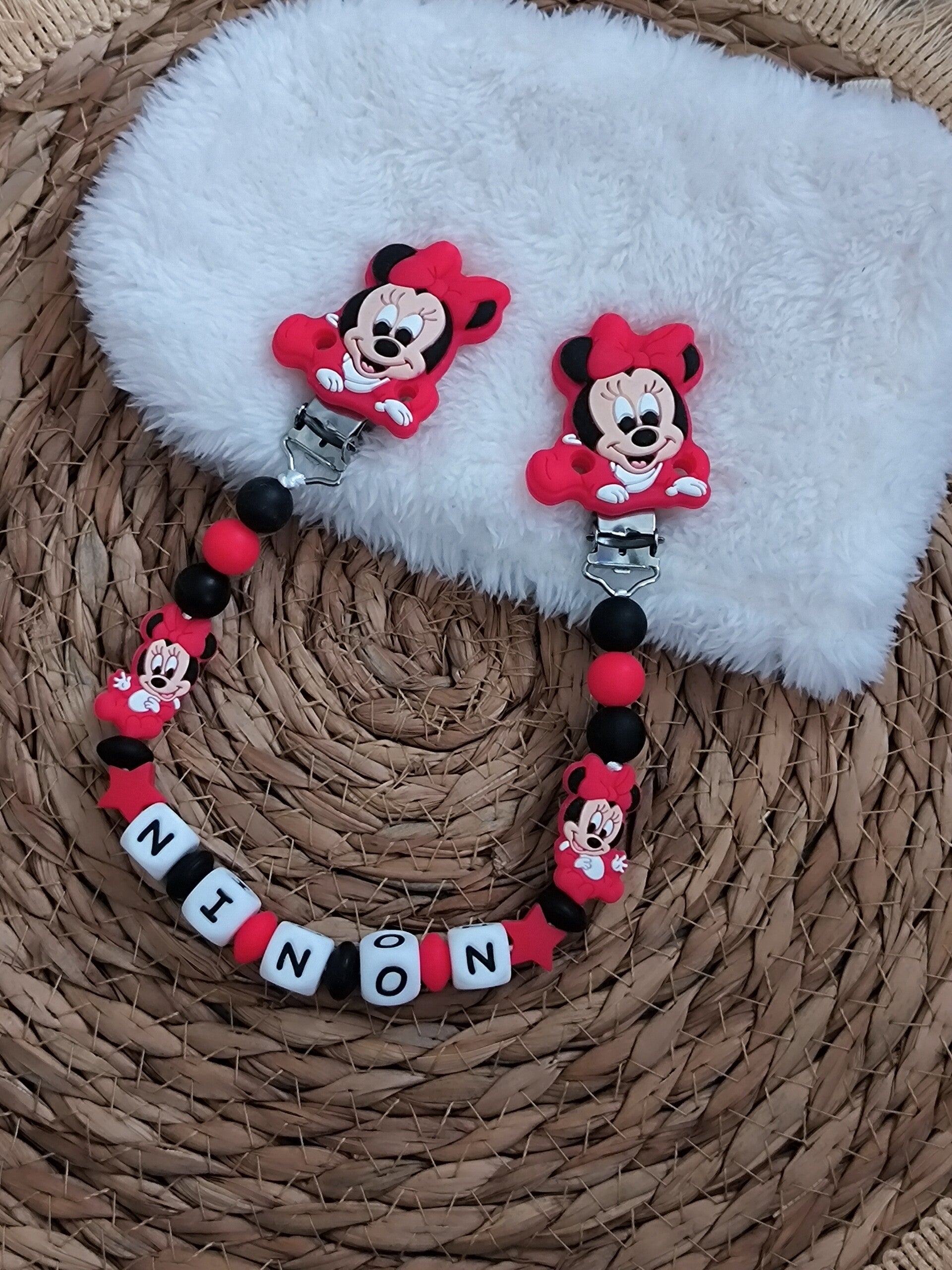 Attache doudou minnie baby rouge, personalized cuddly toy clip, personalisierter kuscheltier-Clip
