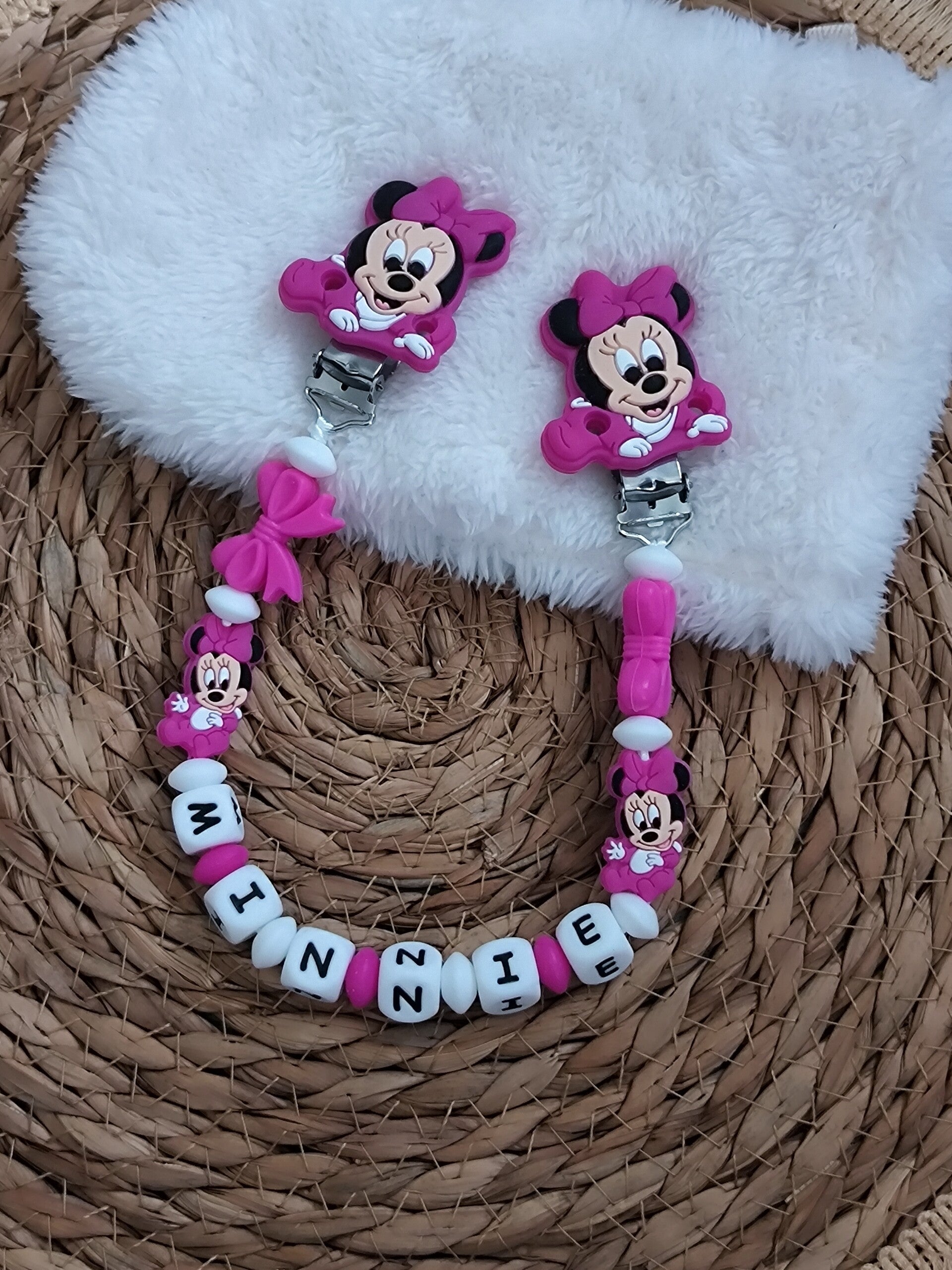 Attache doudou minnie baby fushia, personalized cuddly toy clip, personalisierter kuscheltier-Clip