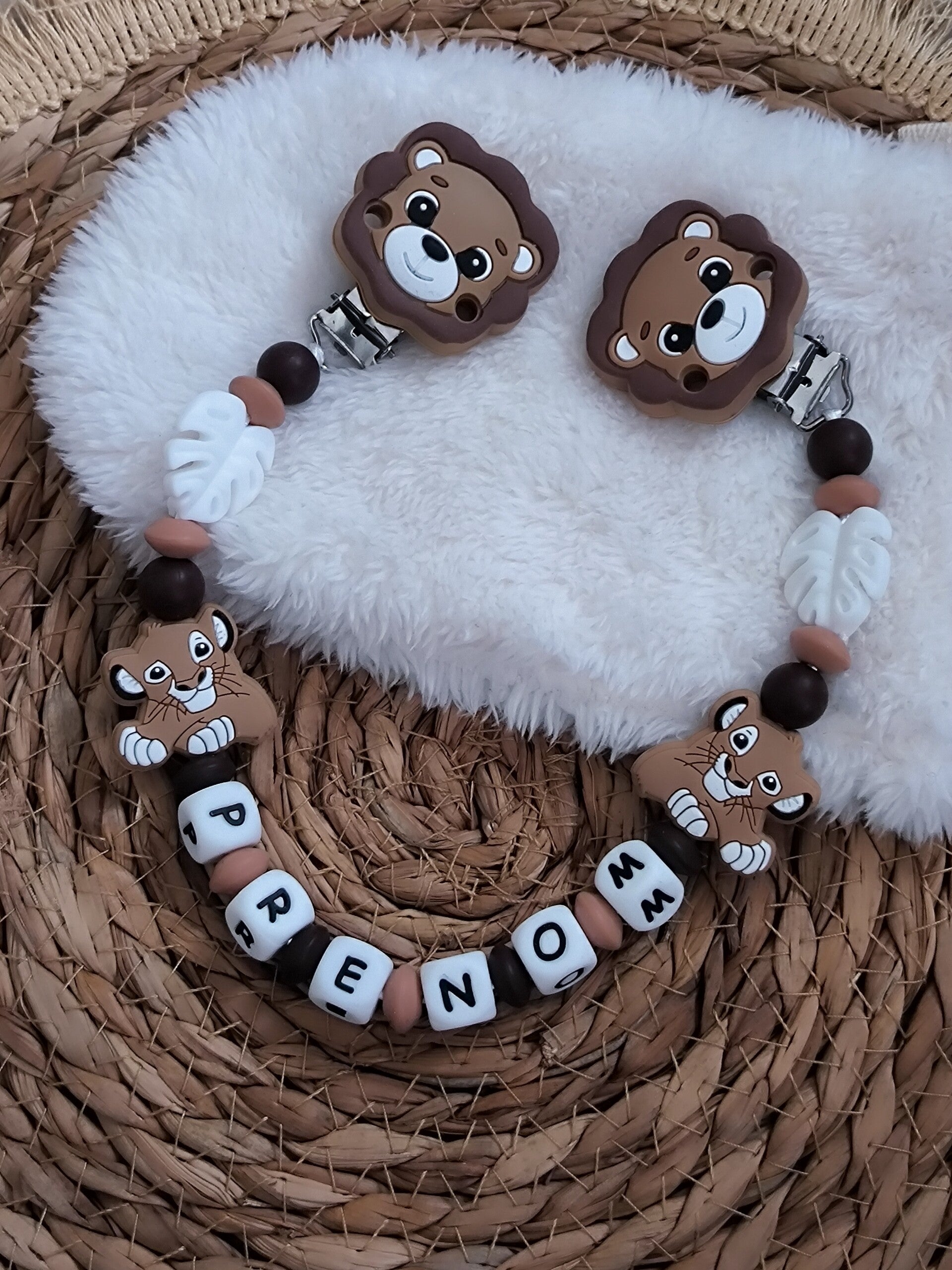 Attache doudou lion savane, personalized cuddly toy clip, personalisierter kuscheltier-Clip