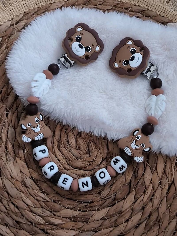 Attache doudou lion savane, personalized cuddly toy clip, personalisierter kuscheltier-Clip