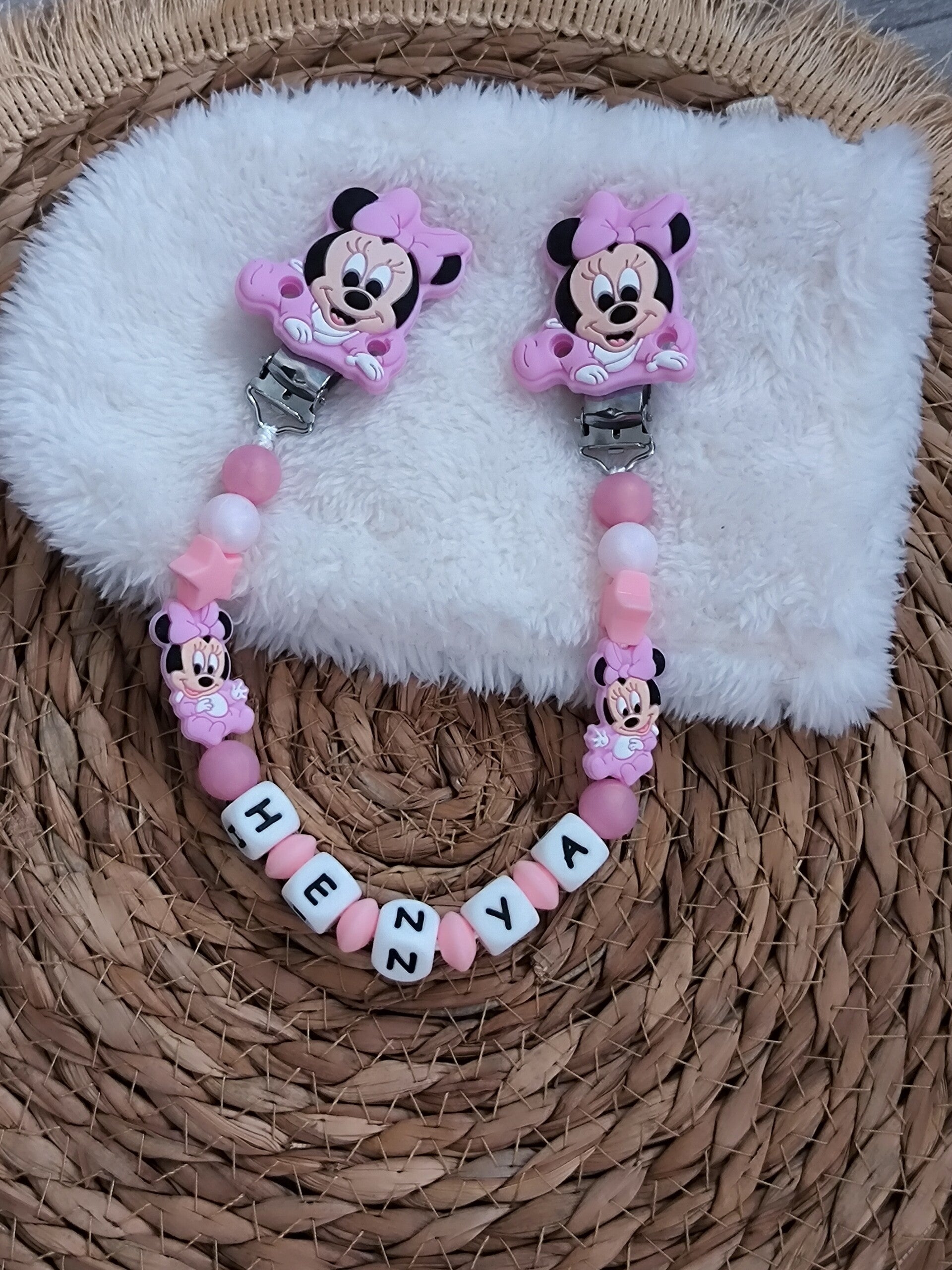 Attache doudou minnie baby rose, personalized cuddly toy clip, personalisierter kuscheltier-Clip