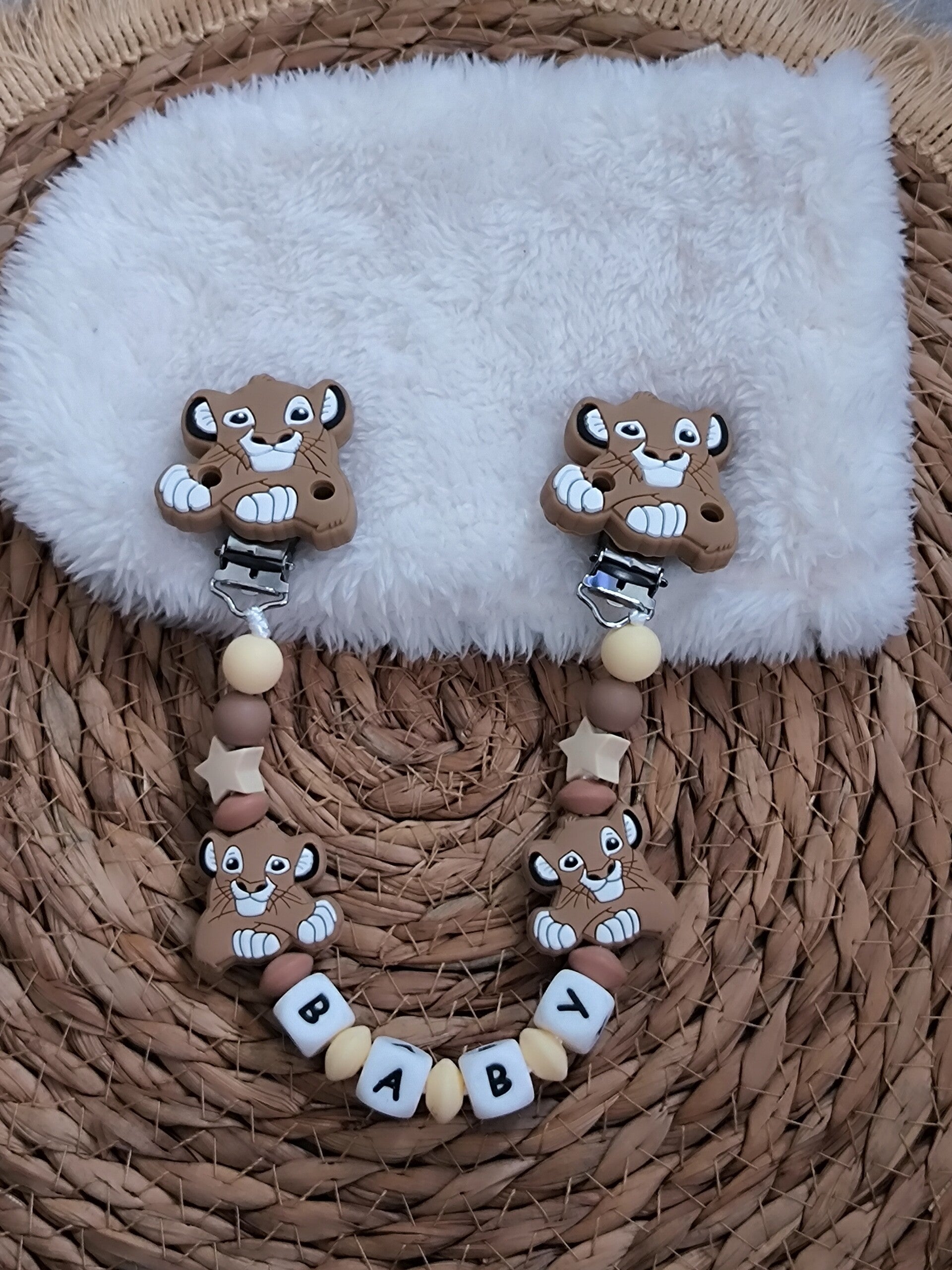 Attache doudou simba, personalized cuddly toy clip, personalisierter kuscheltier-Clip